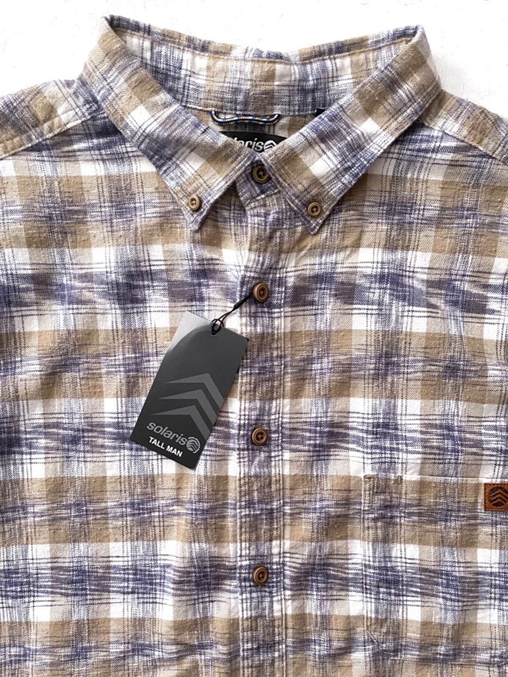 Solaris Shirt White Tan Shaded Check Long Sleeve Button Down Flannel Cotton 3XB